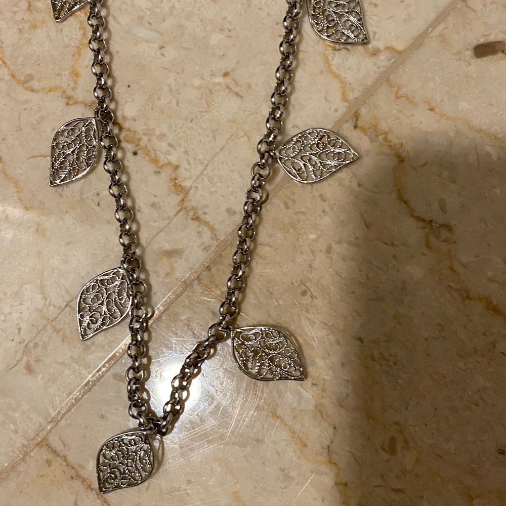 Silver Long Leaf Necklace